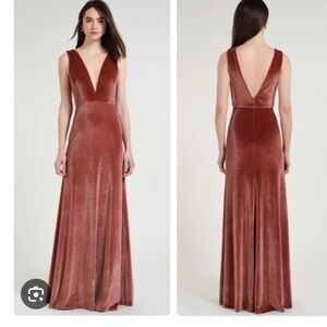 Jenny Yoo Collection Logan Velvet Maxi Dress 4 Illusion Plunge gown bridesmaid‎